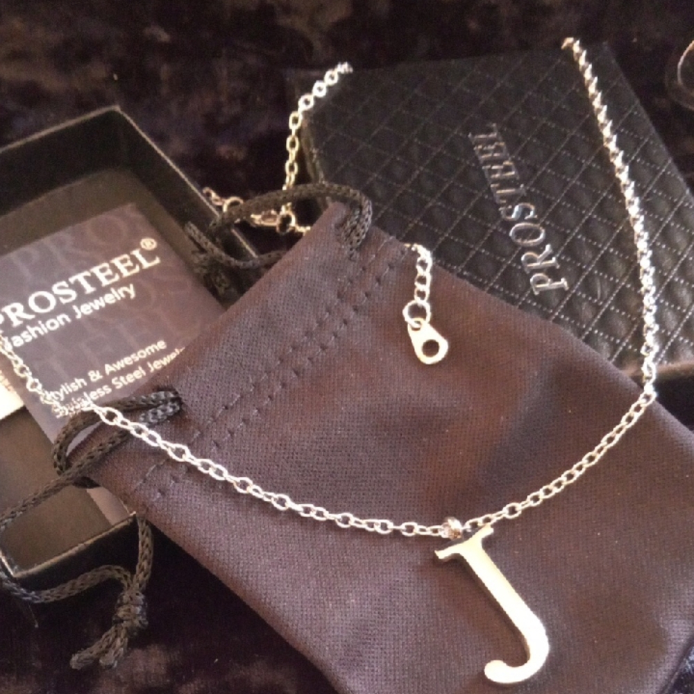 Stainless Silver Inital J 20 +2 In. Long Chain
